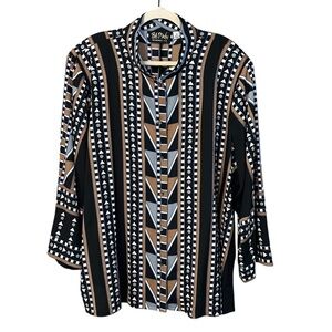 Vintage Bob Mackie Southwest Geometric Print Blouse Black Tan 3X NWT Artsy